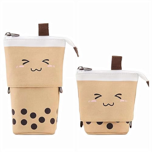 Teleskop-Federtasche, Stifthalter, Schreibwarenetui, PU-Kord, aufstellbar, einziehbar, Transformator-Tasche, niedlicher Canvas-Schreibwaren-Organizer für Weihnachten, Urlaub, braun, Milk Tea, Modern von Generisch