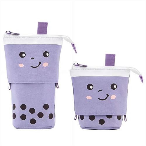 Teleskop-Federtasche, Stifthalter, Schreibwarenetui, PU-Kord, aufstellbar, einziehbar, Transformator-Tasche, niedlicher Canvas-Schreibwaren-Organizer für Weihnachten, Urlaub, violett, Milk Tea, Modern von Generisch