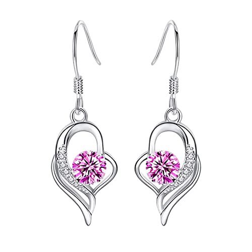 Temperament Frauen Kristallohrringe Herz Lange Ohrringe Damen Herz Anhänger Ewig Beste Ohrringe (Pink, One Size) von Generisch