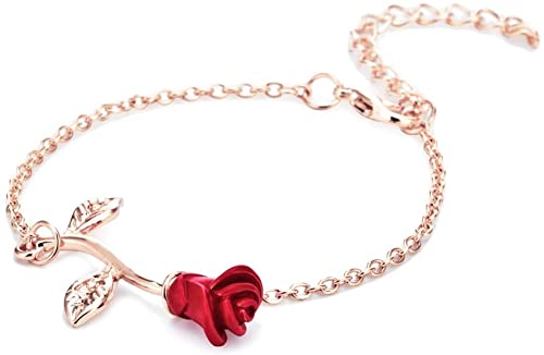 Temperament Stilvolles rotes Rosen-Armband, verstellbares Fußkettchen, Geschenk für Frauen, Roségold, nützlich und modisch von Generisch