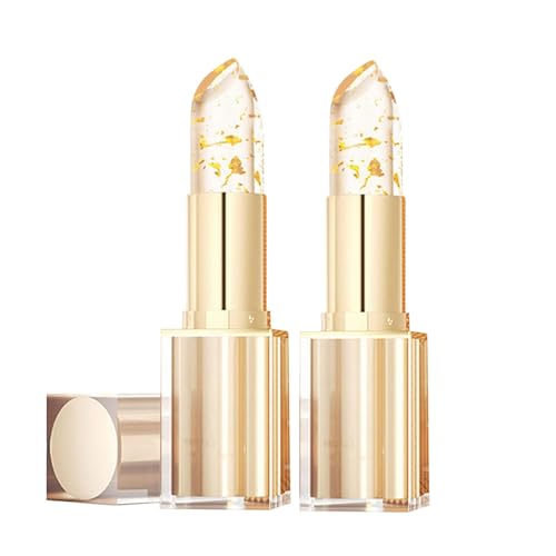 Temperaturänderung Lippenstift, 24h Wasserdichtes Und Langlebiges Lippenbalsam, Gold Transparente Lip Balm Lippenpflege, Die Die Blumenfarbe Verändert (2PC) von Generisch