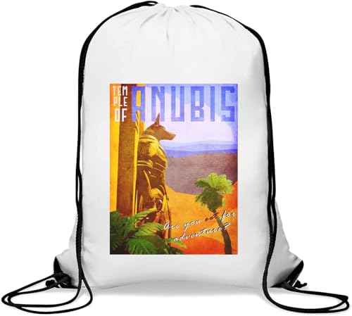 Temple of Anubis Retro Poster are You Set for Adventure Gym Sack Casual Drawstring Bag White von Generisch