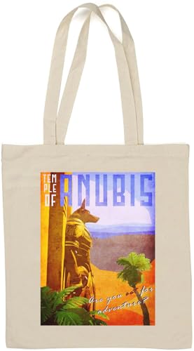 Temple of Anubis Retro Poster are You Set for Adventure Natürliche Baumwoll-Tragetasche, Weiß von Generisch