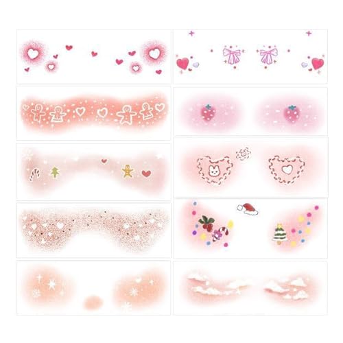 Temporäre Gesichtsaufkleber, Gesichtsaufkleber zum Basteln,10X wasserfestes temporäres Weihnachts-Make-up, Langlebige Make-up-Fake-Aufkleber, Festival-Make-up-Zubehör für Weihnachts-Maskerade-Partys von Generisch