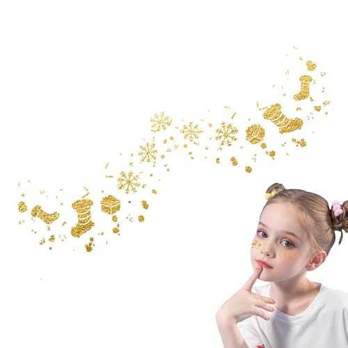 Temporäre Weihnachts-Gesichtsaufkleber, temporäre Gesichtsaufkleber,Festival-Make-up-Weihnachtsaufkleber - Goldfarbene Glitzer-Aufkleber, wasserfeste Aufkleber, Augen-Make-up-Aufkleber für Weihnachtsm von Generisch
