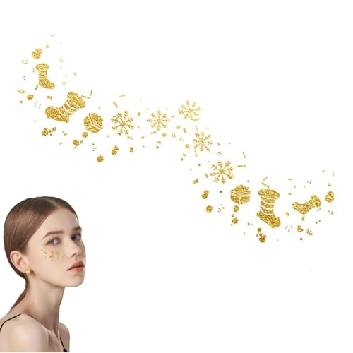 Temporäre Weihnachts-Gesichtsaufkleber, temporäre Gesichtsaufkleber - Festival Weihnachtsaufkleber Gesichtsaufkleber - Augen-Make-up-Aufkleber, wasserfeste Aufkleber, temporäre Aufkleber, goldene Gesi von Generisch