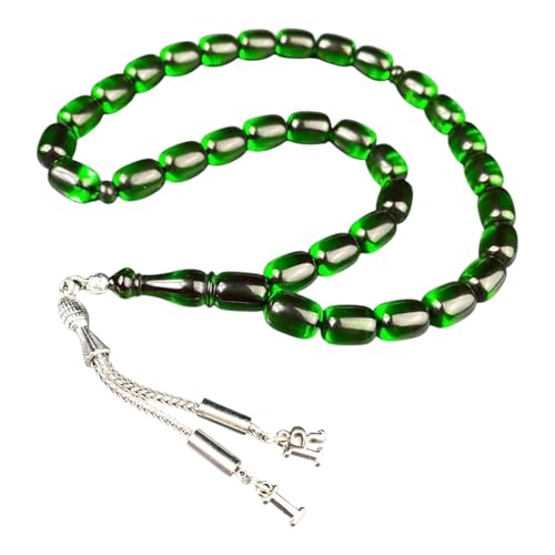 Tesbih Gebetskette Ates Kehribar mit personalisierter Quaste – 33 Perlen – Handgefertigt – Geschenk für Männer – Türkischer Rosenkranz – Misbaha – Tespih Islamisch von Generisch
