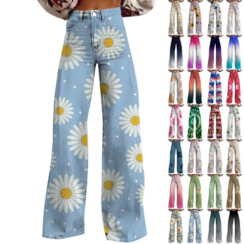 The Deal High Waist Jeans Damen Weites Bein Stretch Pull On Wide Leg Baggy Jeans Sommerhose Frauen Denim Gerades Hose Y2K Teenager Mädchen Streetwear Letzte Bestellungen Anzeigen von Generisch