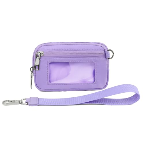 The Iris Geldbörse Damen Wristlet Handtaschen Reißverschluss Kartenetui mit Ausweisfenster Damen Wasserdicht Nylon Schlüsselanhänger Geldbörse, violett, Einheitsgröße von Generisch