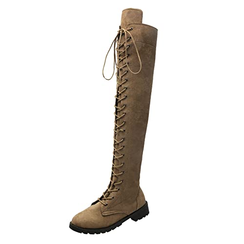 The Knee Shoes Toe Solid Fashion Heels Color Over Round High LaceUp Damenstiefel Kniehohe flache Stiefel, khaki, 37.5 EU The Knee Shoes Toe Solid Fashion Heels Color Over Round High LaceUp Damenstiefel Kniehohe flache Stiefel, khaki, 37.5 EU von Generisch