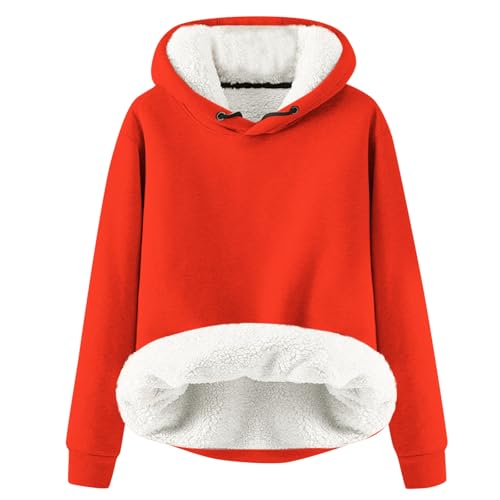 Thermo Hoodie Pullover Damen Große Größe Winter Langarm Teddy Fleece Sweatshirt Warm Gefüttertes Pulli Dicke Kapuzenpullover Fleecepulli Einfarbig Unterhemd Weich Bequem Plüsch Longpullover von Generisch