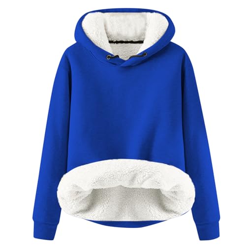 Thermo Hoodie Pullover Damen Große Größe Winter Langarm Teddy Fleece Sweatshirt Warm Gefüttertes Pulli Dicke Kapuzenpullover Fleecepulli Einfarbig Unterhemd Weich Bequem Plüsch Longpullover von Generisch