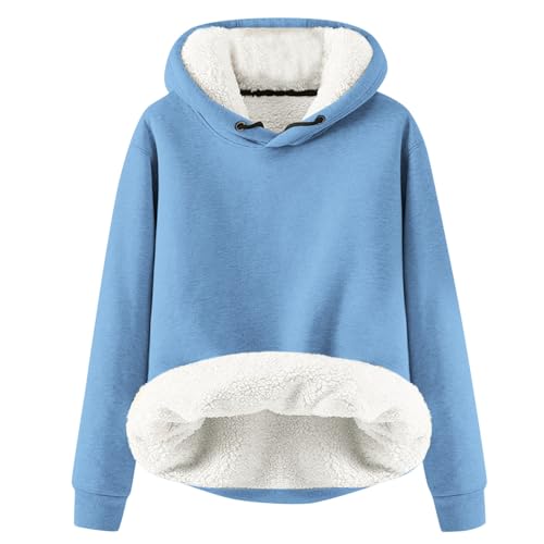 Thermo Hoodie Pullover Damen Große Größe Winter Langarm Teddy Fleece Sweatshirt Warm Gefüttertes Pulli Dicke Kapuzenpullover Fleecepulli Einfarbig Unterhemd Weich Bequem Plüsch Longpullover von Generisch