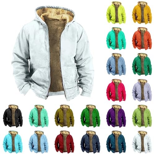Thermo Hoodie Pullover Herren Winter Langarm Reißverschluss Teddy Fleece Sweatshirt Warm Gefüttertes Pulli Dicke Kapuzenpullover Große Größe Fleecepulli Einfarbig Weich Bequem Plüsch Unterhemd von Generisch