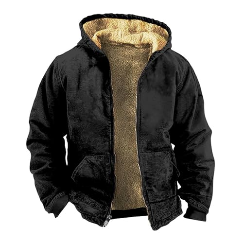 Thermo Hoodie Pullover Herren Winter Langarm Reißverschluss Teddy Fleece Sweatshirt Warm Gefüttertes Pulli Dicke Kapuzenpullover Große Größe Fleecepulli Einfarbig Weich Bequem Plüsch Unterhemd von Generisch