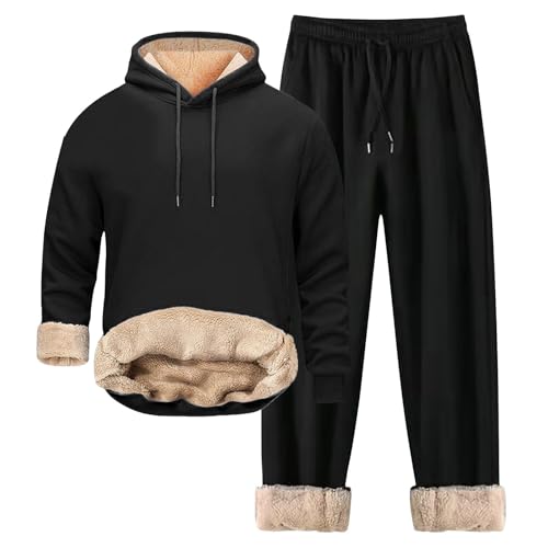Thermo Jogginganzug Herren Lang Trainingsanzug Fleece Sport Outfit Gefüttert Gepolstert Tracksuit Winter Warm Sportanzug Lounge Set mit Kapuze Freizeitanzug Herrenanzug Kapuzenpullover Jogginghose von Generisch