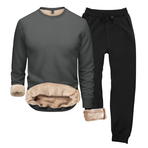 Thermo Jogginganzug Herren Lang Trainingsanzug Fleece Sport Outfit Gefüttert Gepolstert Tracksuit Winter Warm Sportanzug Lounge Set mit Kapuze Freizeitanzug Herrenanzug Kapuzenpullover Jogginghose von Generisch