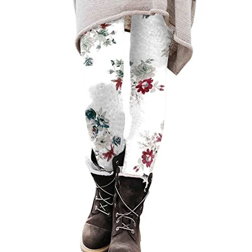 Thermo Leggings Damen Winter With Fleece Thermohose Blumen Aufdruck Strumpfhosen High Waist Stretch Thermostrumpfhose Push Up Blickdicht Thermleggings Workout Fitness Yogahose Sporthose Laufhose von Generisch