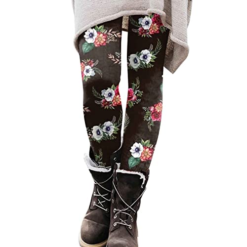 Thermo Leggings Damen Winter With Fleece Thermohose Blumen Aufdruck Strumpfhosen High Waist Stretch Thermostrumpfhose Push Up Blickdicht Thermleggings Workout Fitness Yogahose Sporthose Laufhose von Generisch