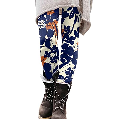 Thermo Leggings Damen Winter With Fleece Thermohose Blumen Aufdruck Strumpfhosen High Waist Stretch Thermostrumpfhose Push Up Blickdicht Thermleggings Workout Fitness Yogahose Sporthose Laufhose von Generisch