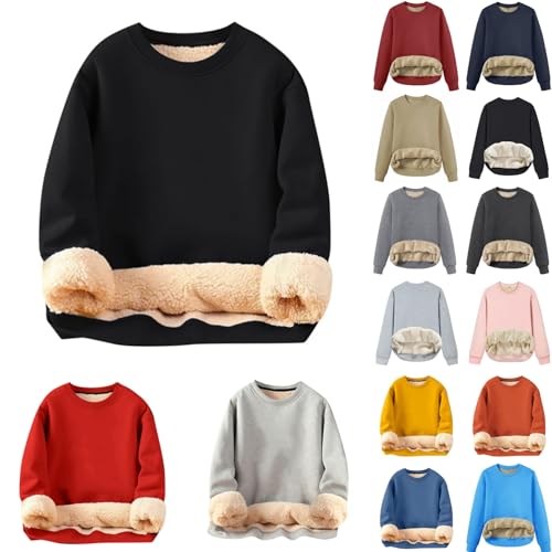 Thermo Pullover Damen Langarm Plüsch Sweatshirt Rundhals Winter Dicke Thermounterwäsche Warm Gefüttertes Pulli Große Größe Fleecepulli Einfarbig Unterhemd Weich Bequem Teddyfleece Longpullover Top von Generisch