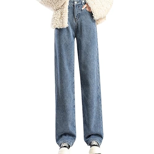 Thermojeans Damen Große Größen: Gefütterte Jeans Damen Winter, Thermo Jeanshosen Locker Winterhose Straight Jeans Breites Bein Jeans Hohe Taille Freizeithose Thermo Baggy Jeans Jogginghose Sporthose von Generisch