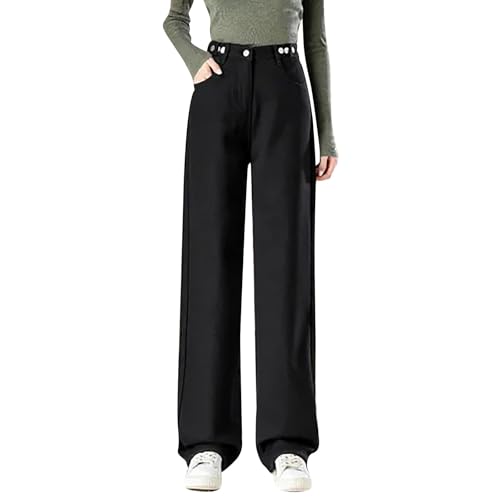 Thermojeans Damen Große Größen: Gefütterte Jeans Damen Winter, Thermo Jeanshosen Locker Winterhose Straight Jeans Breites Bein Jeans Hohe Taille Freizeithose Thermo Baggy Jeans Jogginghose Sporthose von Generisch