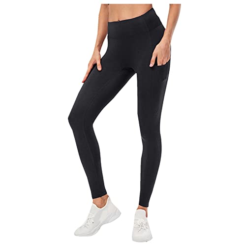 Thermostrumpfhosen Leggings Damen Plus Size Solid High Waist mit Taschen Elastisch Yoga Hosen Slim Fit Leggings Blickdichte Scrunch Butt Damen Yogahose Fitnesshose Für Gym Outdoor Alltag von Generisch