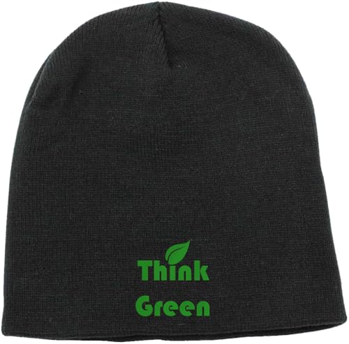Think Green Beanie-Mütze, bestickt, keine Faltung, Wintermütze, Schwarz , Einheitsgröße von Generisch