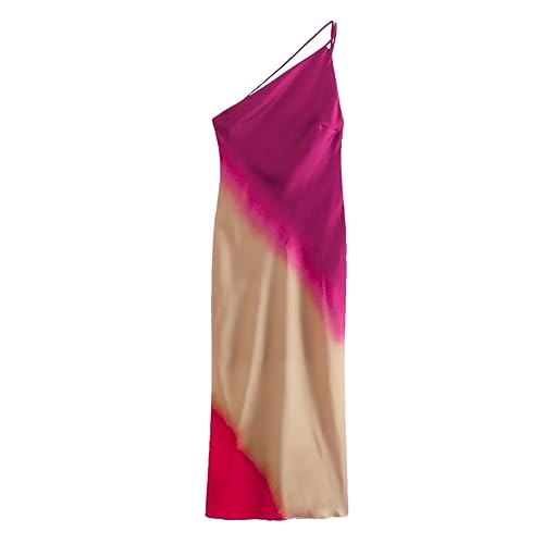 Tie Dye Kleid Damen Elegant Asymmetrisch Midi Kleid, fuchsia, Small von Generisch