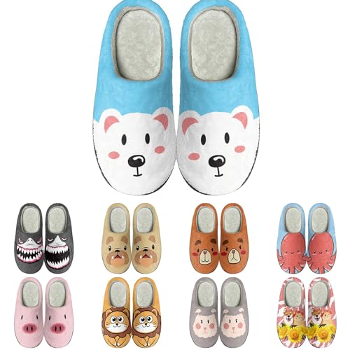 Tier-Hausschuhe für Damen, niedliche Hausschuhe, niedlicher Bär, bedruckt, rosa Schwein, schwarzer Hai, gelber Löwe, mehrere Tiermuster, Slides mit Hund und Katzen, zum Hineinschlüpfen, wassermelone von Generisch