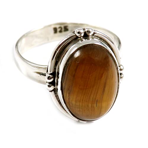 Tigerauge Edelstein 925 Sterling Silber Band Ring Goyal Juwelen Solide Alle Größen Männer Frauen Ring Silber Ring Geschenkartikel Statement Handgemachter Schmuck GESR202A (53 (16.9)) von Generisch