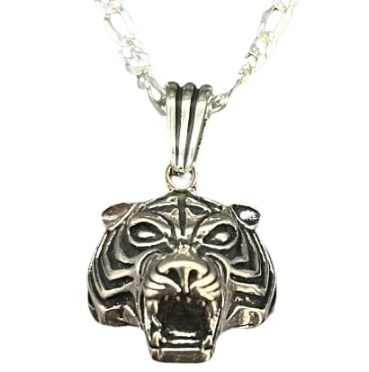 Tigerkopf & 60 cm 3 mm Figaro Kette 925 Sterling Silber 3d Tiger Anhänger mit Halskette Leon Löwe Geschenkidee Geschenke Geburtstag Valentinstag & andere Anlässe von Generisch