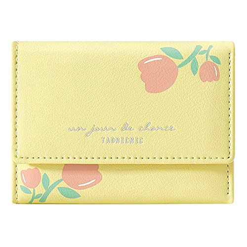Tile Wallet Slim Women Flower Print Wallet Trifold Wallet Multi Card Cartoon PU Short Card Holder Wallet Plus Phone Case Clear Wallet (Yellow, One Size) von Generisch