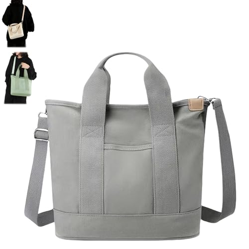 Tinkertechus-Tasche, Boatkin-Canvas-Tragetasche für Damen, große Handtasche mit mehreren Fächern, Umhängetasche mit Reißverschlussfach (Medium,Crossbody Gray) von Generisch