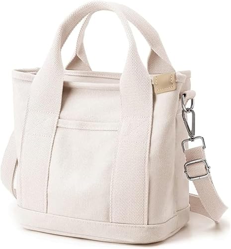 Tinkertechus-Tasche, kleine Tragetasche für Damen mit Reißverschluss, große Handtasche mit mehreren Taschen, Umhängetasche aus Segeltuch (White,Small) von Generisch