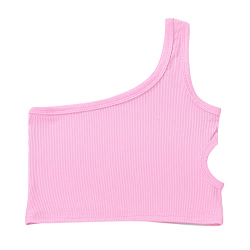 Top Bauchfrei Langarm Kleinkind Kinder Mädchen Tanz Tank Top One Shoulder Racerback Crop Tank Top Ärmelloses Tanz Top für Ballett Gymnastik Dancewear Shirt Mädchen Schwarz (6-7 Years) von Generisch