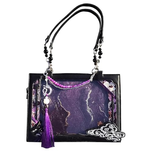 Tote Bag for Women - Vintage Vintage Antik Chinese Style | Design von transparenten Fenstern | Große Kapazität Handtasche für Business Pendeln | Schultertasche für Büro Straße, Black Purple, von Generisch