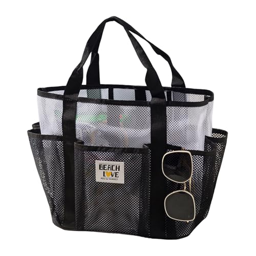 Tote Beach - Shopping Grocery Bag | Mesh Pools Tote | Große leichte Drogerie | Oversize Shopping | Multifunktionstaste für den Urlaub im Fitnessstudio für die Familie Picknick sc, Schwarz , von Generisch