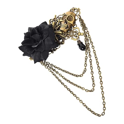 Totenkopf-Haarnadel – Damen-Brosche im Vintage-Stil, dekoratives Accessoire mit langer Kette, für den Alltag, Ausgehen, Verabredungen von Generisch