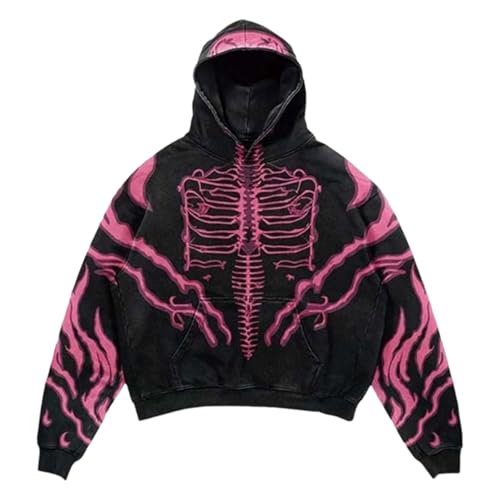 Totenkopf Hoodie Herren Classic Pullover Oversized Pulli Mit Kordelzug Sweatpullover Loose Fit Kapuzenpulli Bequem Arbeitspullover Casual Hoody Y2K Kapuzenpullover von Generisch