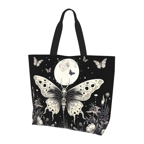 Totenkopf Schmetterling Gothic Tote Bag Damen Schulterhandtaschen Halloween Einkaufstaschen Wasserabweisend Große Handtasche mit Innentasche für Arbeit Reise Schule von Generisch