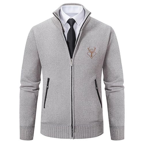 Trachten Herren, Trachtenjanker für Herren Trachten Strickjacke Reißverschluss Strick mit Kragen Trachtenjacke Langarm Cardigan Sweatjacke Jacke Basic Strickjacken Klassischer Strickpullover von Generisch