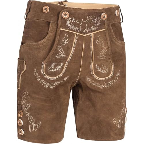 Trachten Lederhose Herren Kurz - Lederhosen mit Hosenträgern für Oktoberfest Hochwertige Trachtenlederhosen Vintage Trachtenhose Trachten Hose Traditionelle Ledershorts Bayerische Outfit von Generisch