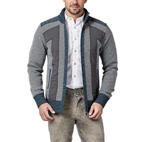 Trachten Outfit Herren, Trachtenjanker für Herren Trachten Strickjacke Reißverschluss Strick mit Kragen Trachtenjacke Langarm Cardigan Sweatjacke Jacke Basic Strickjacken Klassischer Strickpullover von Generisch