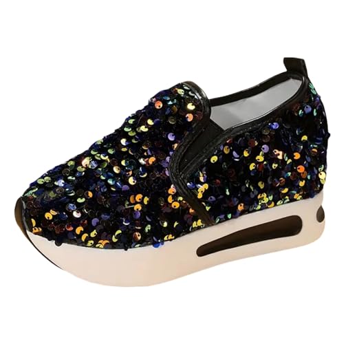 Trachten Sneaker Damen Dirndl Pailletten Keilabsatz Schuhe Atmungsaktive Ausgeschnittene Spitze Stoffschuhe Leichte Laufschuhe Sommer Outdoor Slip On Walkingschuhe Oktoberfest Karneval Glitzer Loafers von Generisch