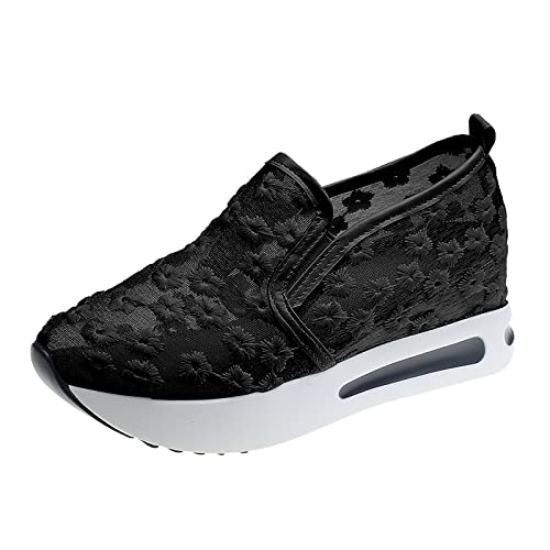 Trachten Sneaker Damen Pailletten Keilabsatz Schuhe Atmungsaktive Ausgeschnittene Weiß Spitze Turnschuhe Leichte Laufschuhe Sommer Outdoor Slip On Walkingschuhe Oktoberfest Karneval Glitzer Loafers von Generisch