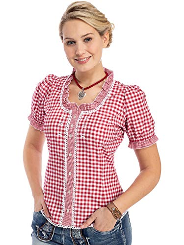 Generisch Trachtenbluse Damen Karierte Bluse Kurzarmhemd Damen Oktoberfest Outfit Traditionelle Taillierte Trachten Bluse Mit Stehkragen & HerzknöPfen Trachten Oberteil Trachtenblusen Trachtenshirt von Generisch