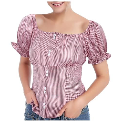 Trachtenbluse Damen Rot Karierte Bluse Bayrische Oktoberfest Oberteile Bavarian Karneval Outfit Damen Trachten Bluse Oktoberfest Outfit Kariert Kurzarm Trachtenblusen Dirndlbluse Trachtenbluse Damen Rot Karierte Bluse Bayrische Oktoberfest Oberteile Bavarian Karneval Outfit Damen Trachten Bluse Oktoberfest Outfit Kariert Kurzarm Trachtenblusen Dirndlbluse von Generisch