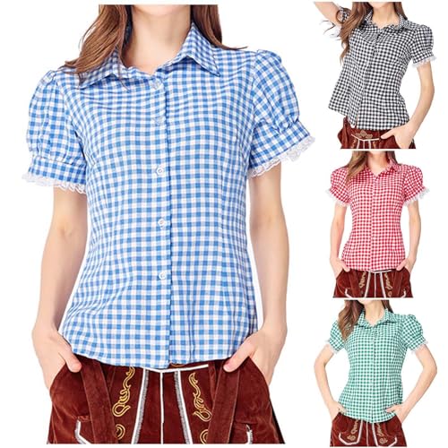 Trachtenbluse Damen Rot Weiss Kariert Trachten Bluse Kurzarm Trachtenmode Trachtenblusen Oktoberfest Kostüm Dirndl Bluse Traditionelle Blusen Moderen Bayerische Trachtenshirt Dirndlbluse von Generisch